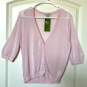 NWT H&M Conscious Fine-knit Cardigan Womens L pink cropped Ballet Core Sheer
